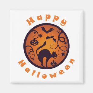 Happy Halloween lantern black cat spiders and bats Magnet