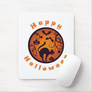 Happy Halloween lantern black cat spiders and bats Mouse Pad