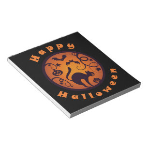 Happy Halloween lantern black cat spiders and bats Notepad