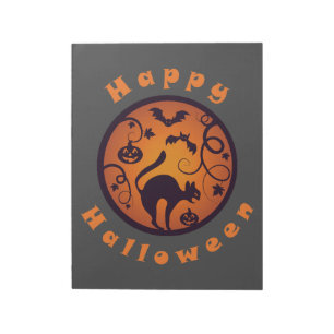 Happy Halloween lantern black cat spiders and bats Notepad