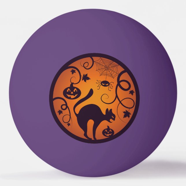 Happy Halloween lantern black cat spiders and bats Ping Pong Ball (Front)