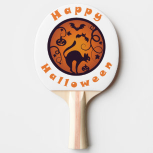 Happy Halloween lantern black cat spiders and bats Ping Pong Paddle