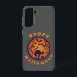 Happy Halloween lantern black cat spiders and bats Samsung Galaxy Case<br><div class="desc">Happy Halloween circle badge with jack-o'-lantern black cat and bats typography</div>