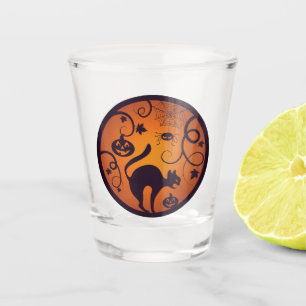 Happy Halloween lantern black cat spiders and bats Shot Glass