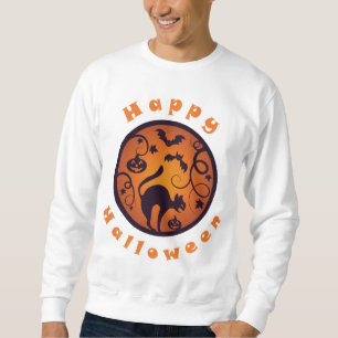 Happy Halloween lantern black cat spiders and bats Sweatshirt