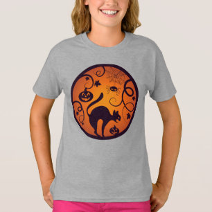 Happy Halloween lantern black cat spiders and bats T-Shirt