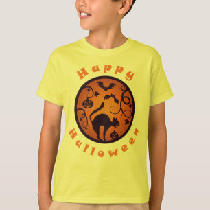 Happy Halloween lantern black cat spiders and bats T-Shirt