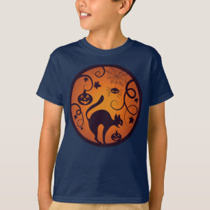 Happy Halloween lantern black cat spiders and bats T-Shirt