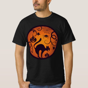 Happy Halloween lantern black cat spiders and bats T-Shirt