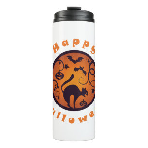 Happy Halloween lantern black cat spiders and bats Thermal Tumbler