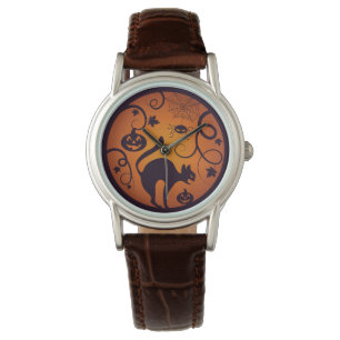 Happy Halloween lantern black cat spiders and bats Watch