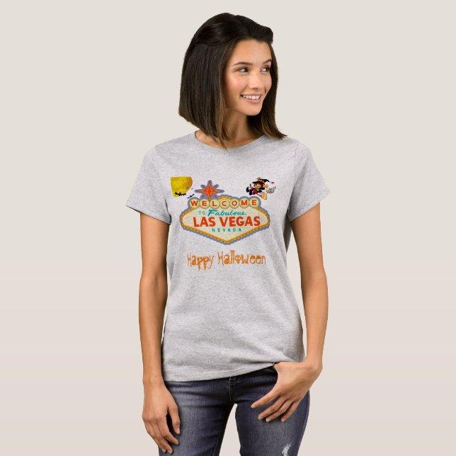 Happy Halloween Las Vegas Flying Witch T-Shirt (Front Full)