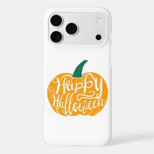 Happy Halloween lettering on carved pumpkin