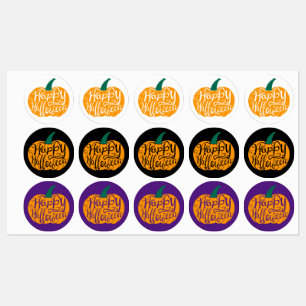Happy Halloween lettering on carved pumpkin