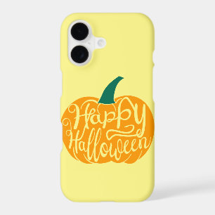 Happy Halloween lettering on carved pumpkin