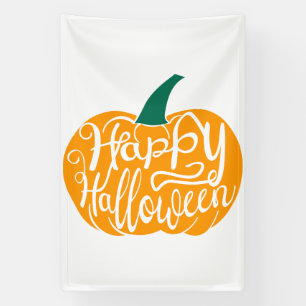 Happy Halloween lettering on carved pumpkin Banner