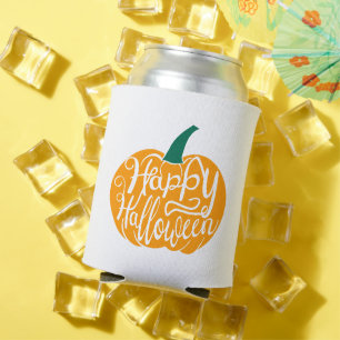 Happy Halloween lettering on carved pumpkin Can Cooler