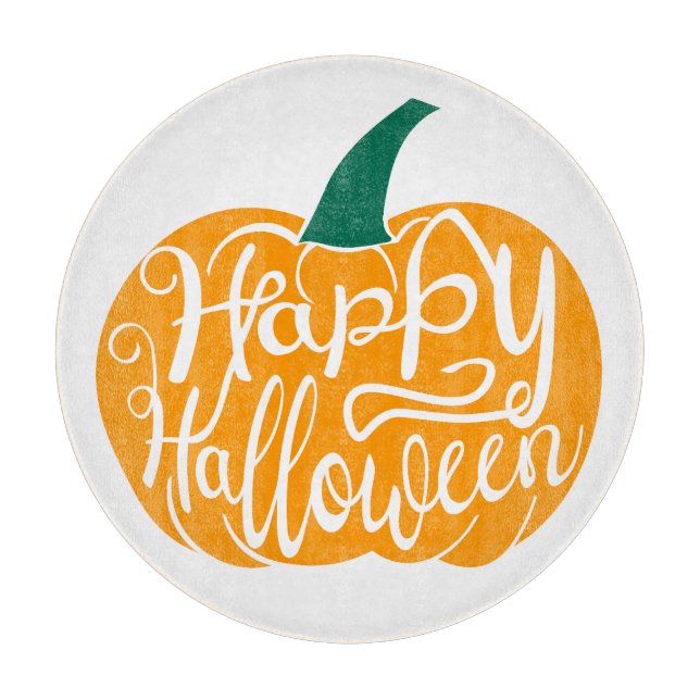 Happy Halloween lettering on carved pumpkin Cutting Board (Front)
