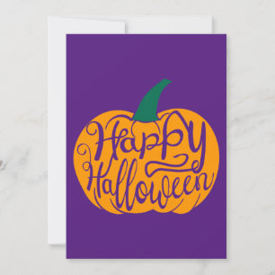 Happy Halloween lettering on carved pumpkin Holiday Card
