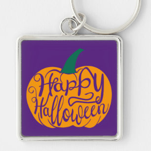 Happy Halloween lettering on carved pumpkin Key Ring