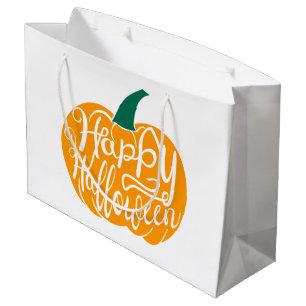 Happy Halloween lettering on carved pumpkin Large Gift Bag