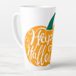 Happy Halloween lettering on carved pumpkin Latte Mug