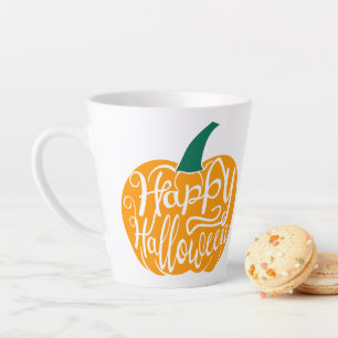Happy Halloween lettering on carved pumpkin Latte Mug