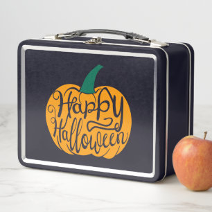 Happy Halloween lettering on carved pumpkin Metal Lunch Box