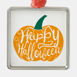 Happy Halloween lettering on carved pumpkin Metal Tree Decoration