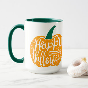 Happy Halloween lettering on carved pumpkin Mug