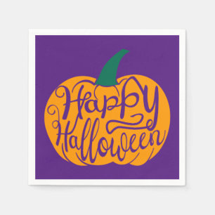 Happy Halloween lettering on carved pumpkin Napkin