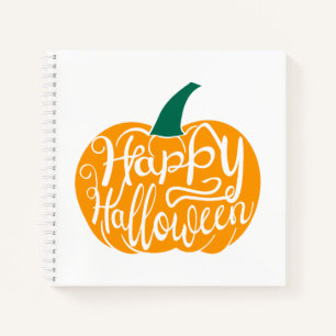 Happy Halloween lettering on carved pumpkin Notebook