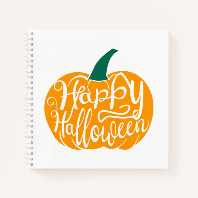Happy Halloween lettering on carved pumpkin Notebook (Front)