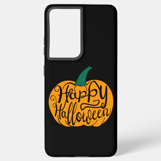 Happy Halloween lettering on carved pumpkin Samsung Galaxy S21 Ultra Case (Back)