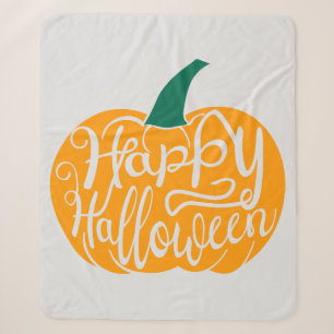 Happy Halloween lettering on carved pumpkin Sherpa Blanket