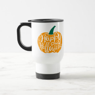 Happy Halloween lettering on carved pumpkin Travel Mug