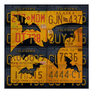 Happy Halloween License Plate Art Bats Poster