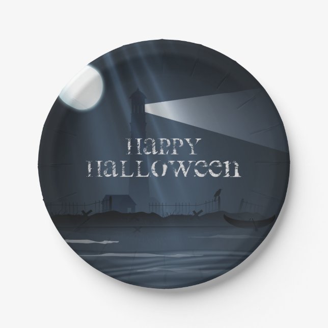 Happy Halloween Lighthouse at Night Party Plates (Front)