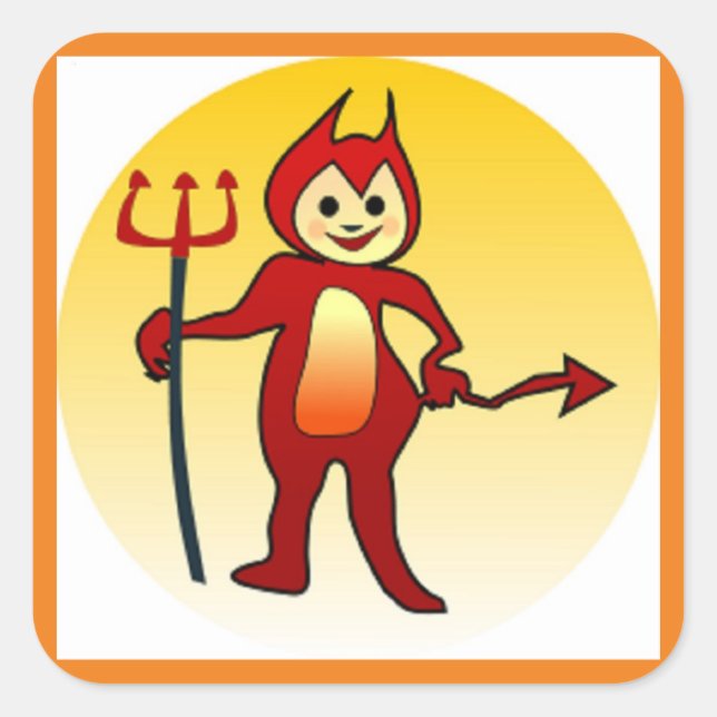 "HAPPY HALLOWEEN" LITTLE DEVIL SQUARE STICKER (Front)