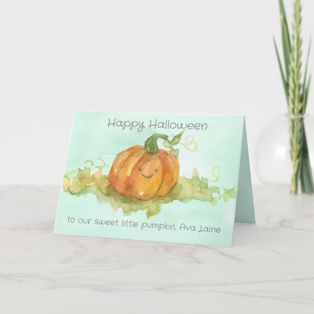 Happy Halloween Little Pumpkin Custom Name Card (Front)