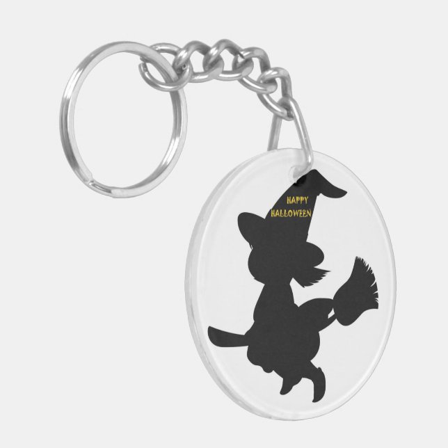 "HAPPY HALLOWEEN" LITTLE WITCH FLYING KEY RING (Front Left)