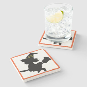 "HAPPY HALLOWEEN" LITTLE WITCH STONE COASTER