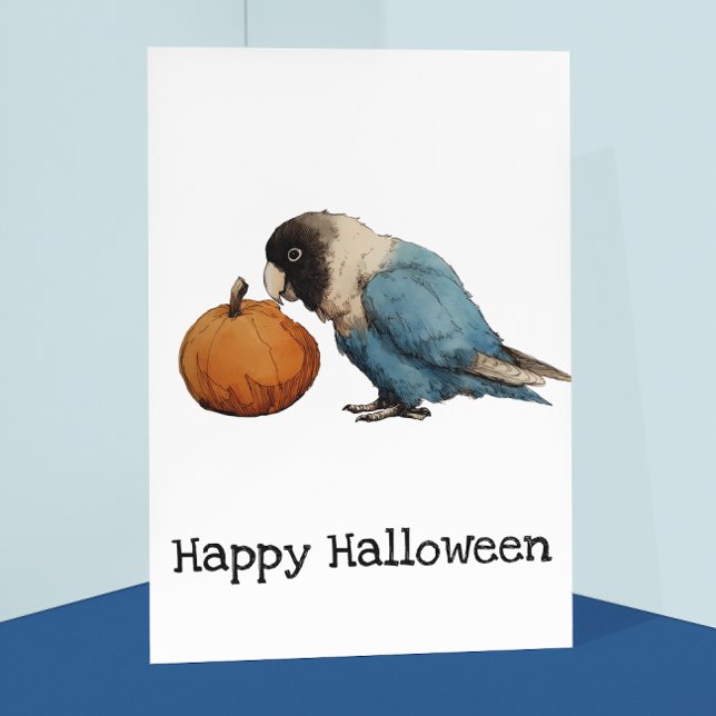Happy Halloween Lovebird Pumpkin Drawing Postcard (Creator Uploaded)