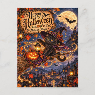 Happy Halloween – Magical Witch Cat Postcard