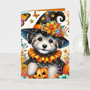 Happy Halloween Maltese Puppy Witch Halloween Card
