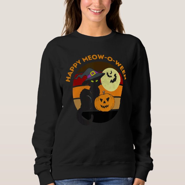Happy Halloween Meowoween Cute Black Cat Party Cos Sweatshirt (Front)