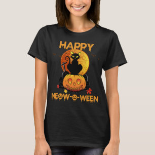 Happy Halloween Meowoween Cute Black Cat Party Cos T-Shirt