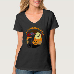 Happy Halloween Meowoween Cute Black Cat Party Cos T-Shirt