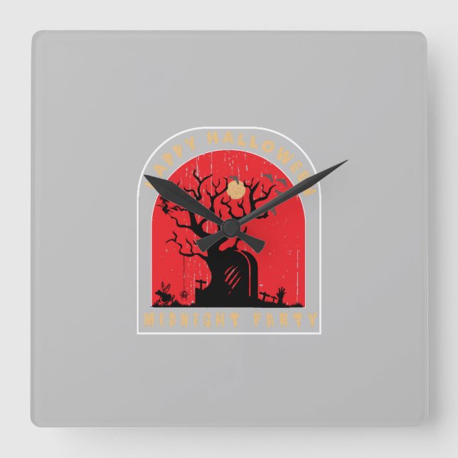 Happy Halloween Midnight Party Square Wall Clock (Front)