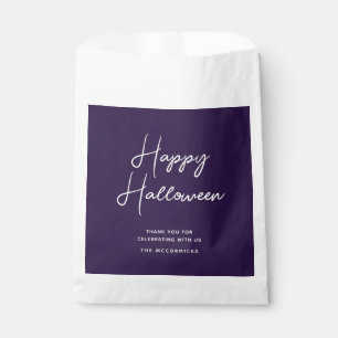 Happy Halloween Modern Purple Script Name Candy Favour Bags